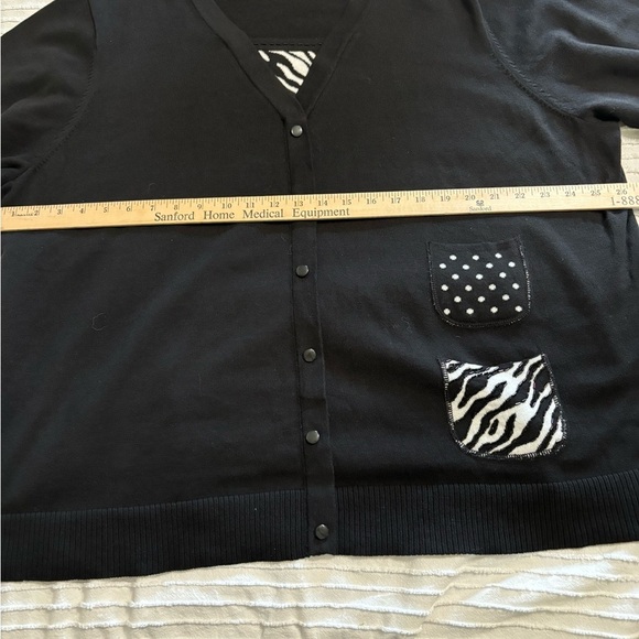 Quacker Factor‎ Black Sweater With Zebra Print Accents Short Sleeve Sz3X Cotton - Picture 13 of 14